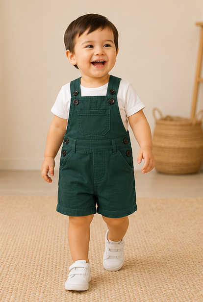 Unisex Baby & Toddler Short Dungaree – Green