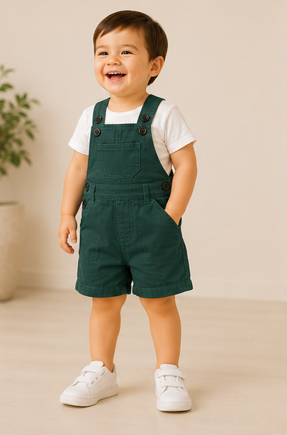 Unisex Baby & Toddler Short Dungaree – Green