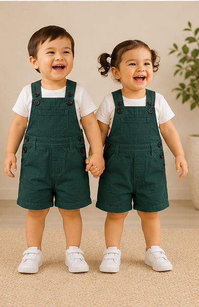 Unisex Baby & Toddler Short Dungaree – Green