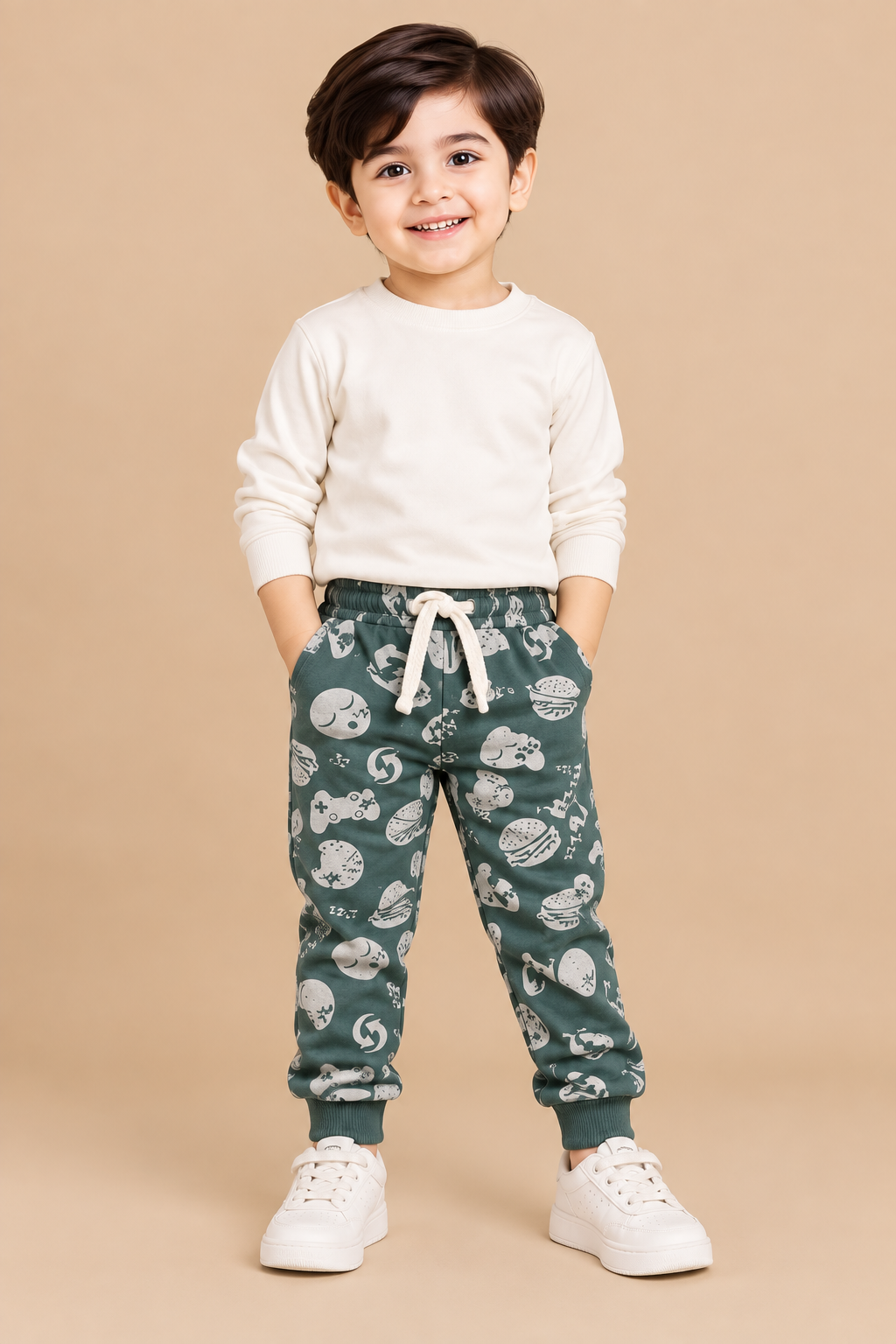 Mommy Minors Boys’ Green Gamer & Burger Print Joggers