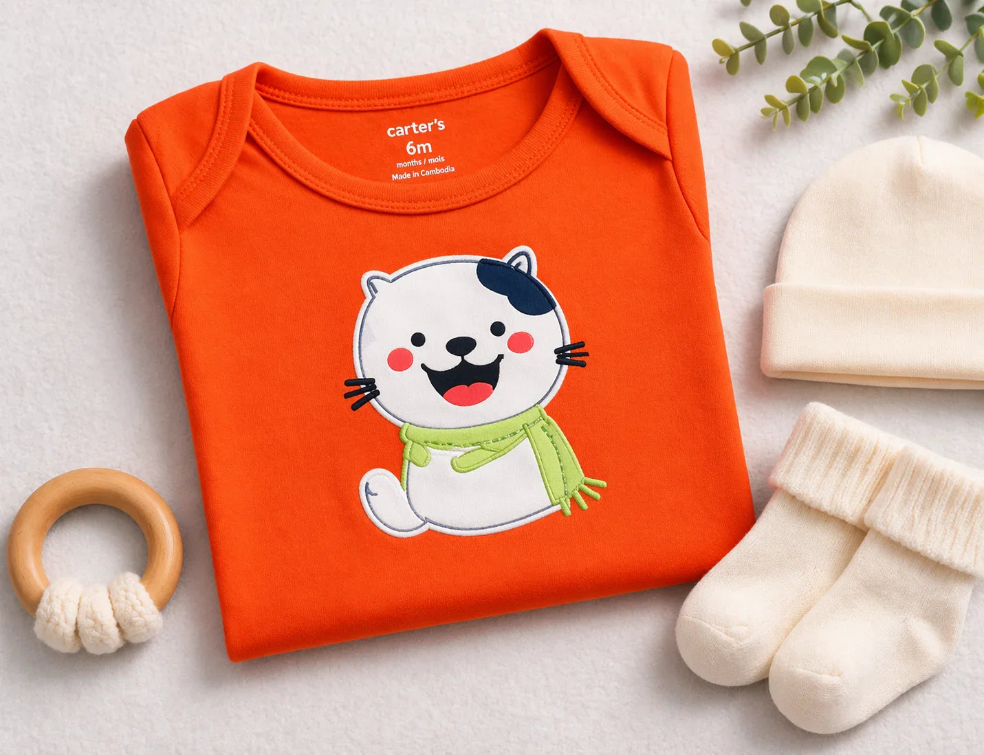 Long-Sleeve Orange Cat Bodysuit