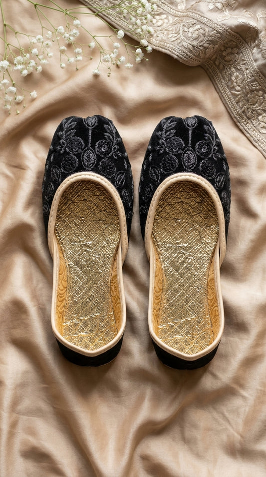 Kids Black Velvet Embroidered Khussa