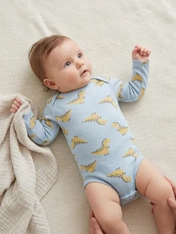 Long-Sleeve Blue Dinosaur Bodysuit
