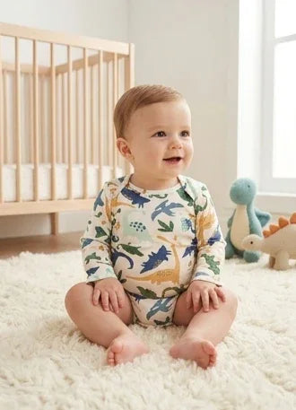 Long-Sleeve Colorful Dinosaur Bodysuit