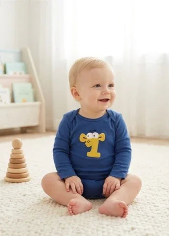 Blue Long-Sleeve Giraffe Bodysuit