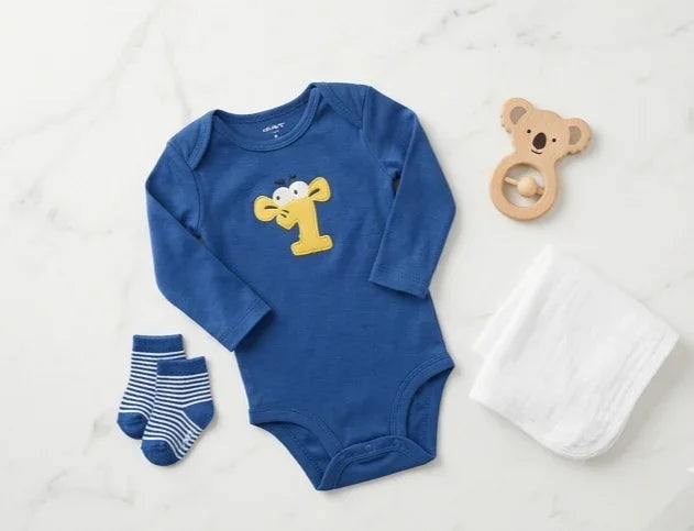 Blue Long-Sleeve Giraffe Bodysuit