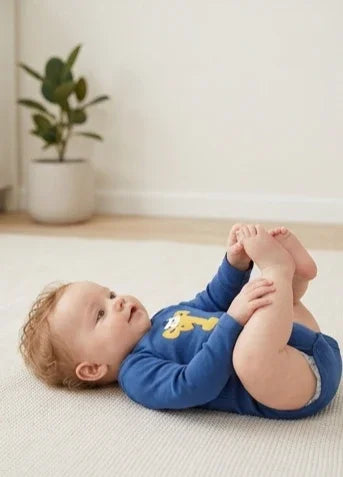Blue Long-Sleeve Giraffe Bodysuit