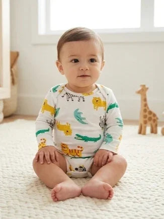 Long-Sleeve Safari Animal Baby Bodysuit