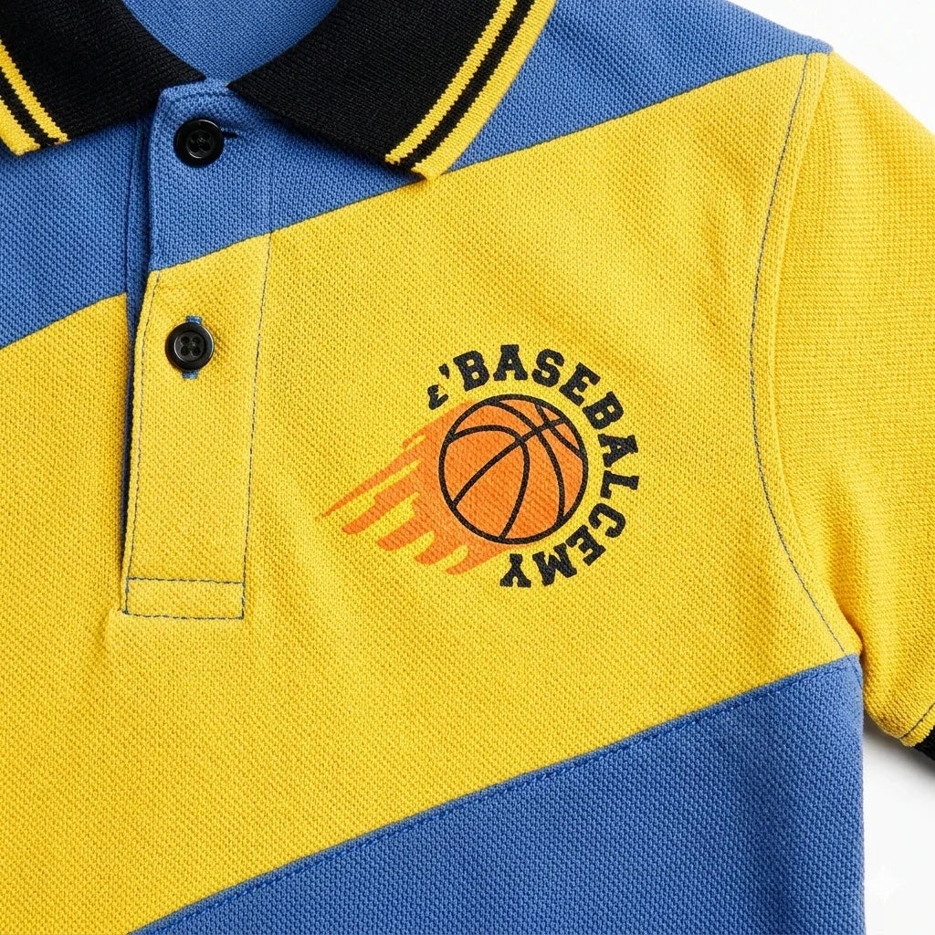Blue & Yellow Colour Block Polo Shirt