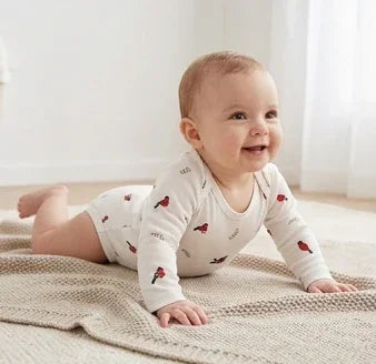 Long-Sleeve Red Bird Print Bodysuit