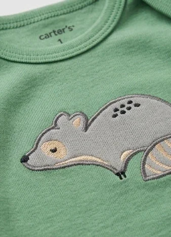 Long-Sleeve Sage Green Raccoon Bodysuit