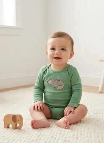 Long-Sleeve Sage Green Raccoon Bodysuit