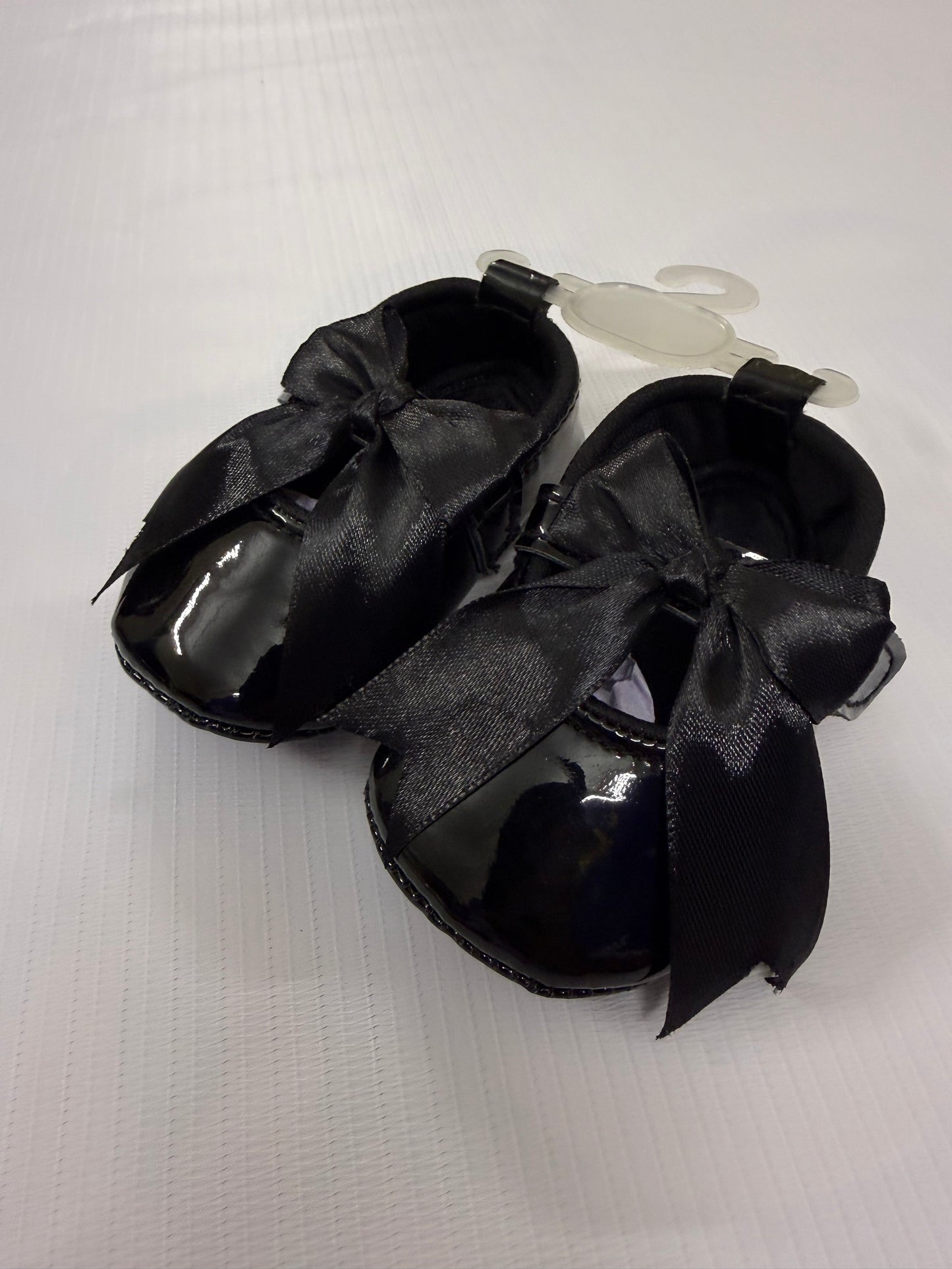 Black Satin Bow Baby Shoes