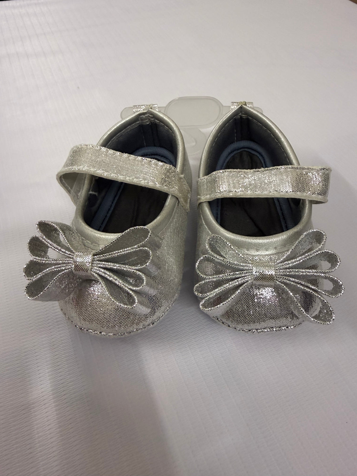 Silver Bow Detail Baby Shoes