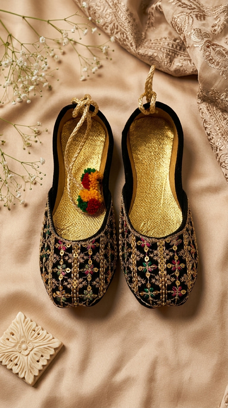 Black Floral Embroidered Khussa