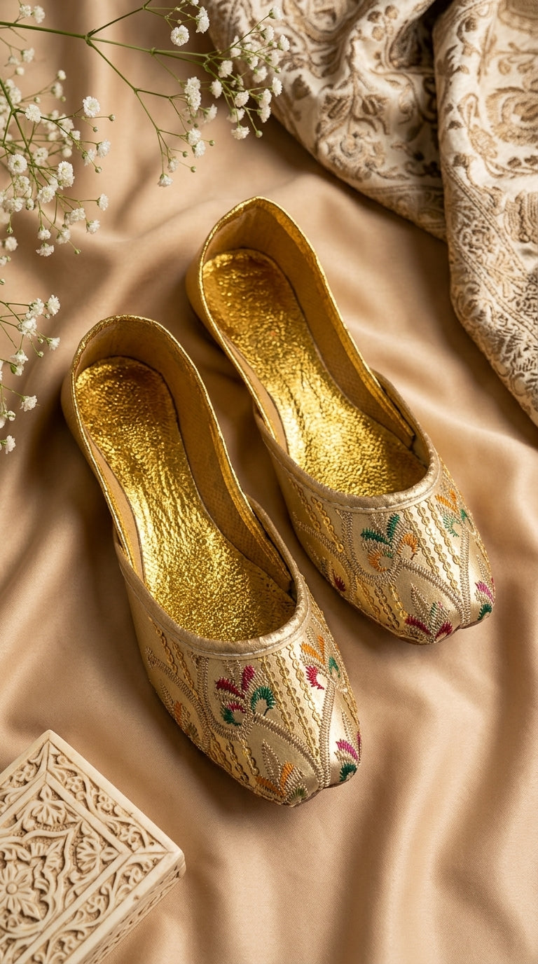 Ivory Gold Embroidered Khussa