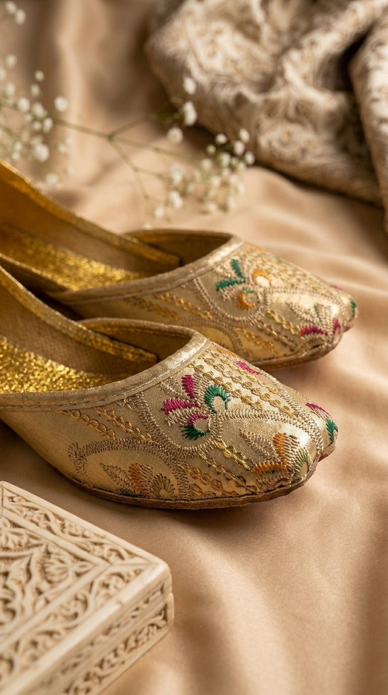 Ivory Gold Embroidered Khussa