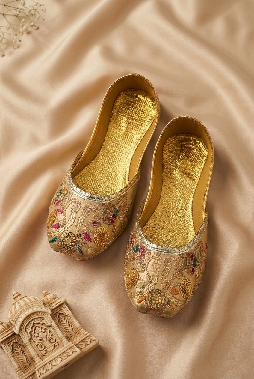 Champagne Gold Embroidered Khussa