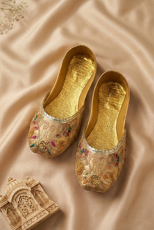 Champagne Gold Embroidered Khussa