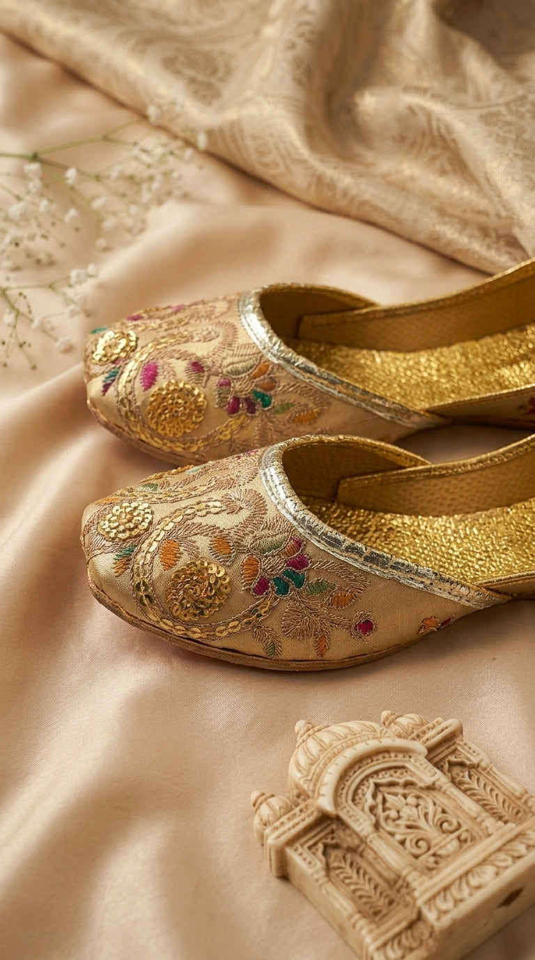 Champagne Gold Embroidered Khussa