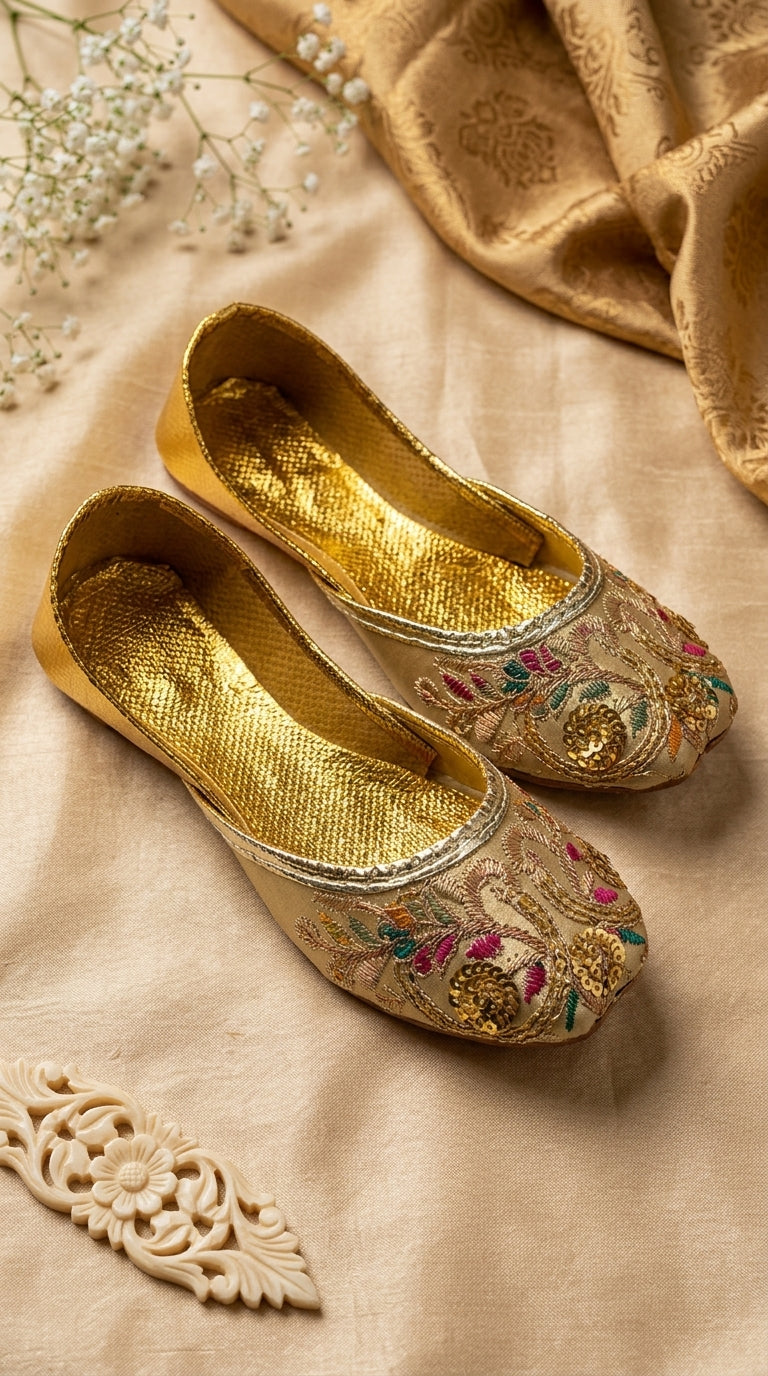 Champagne Gold Embroidered Khussa
