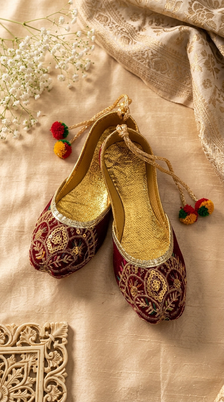 Maroon Gold Embroidered Khussa