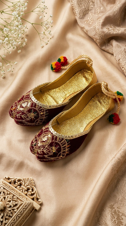 Maroon Gold Embroidered Khussa