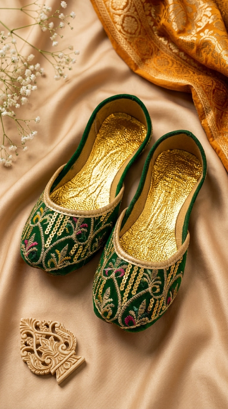Emerald Green Embroidered Khussa