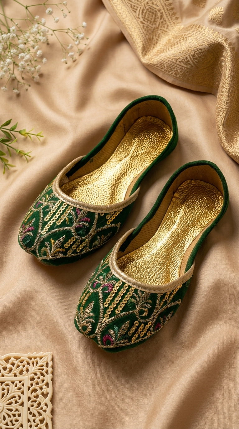 Emerald Green Embroidered Khussa
