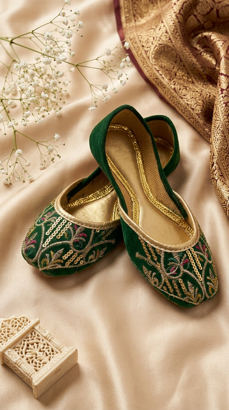 Emerald Green Embroidered Khussa