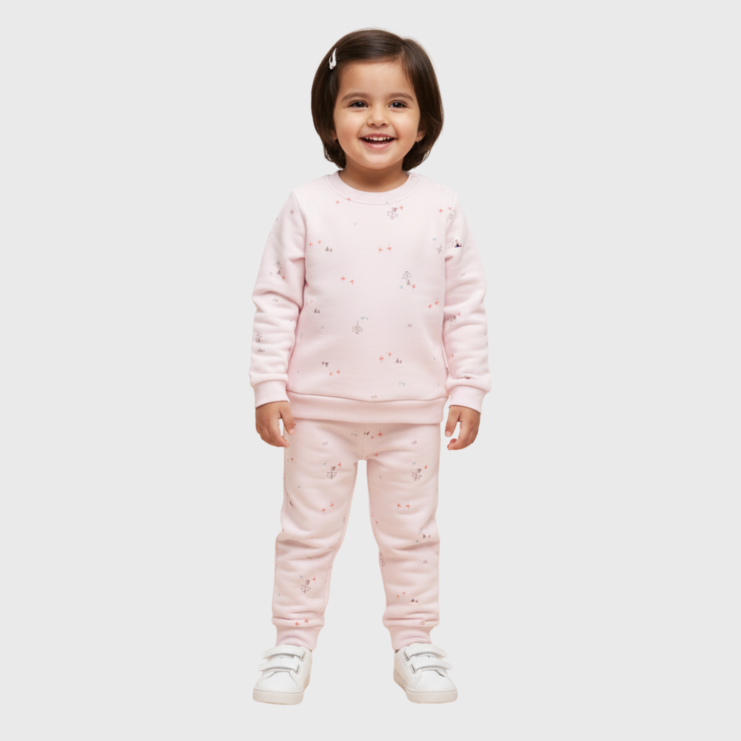 Soft Cotton Baby Pajama Set – Light Pink Printed Winter Outfit for Infants (6–24 Months)