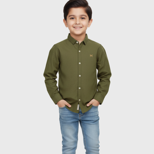 Olive Button-Down Shirt | Ages 2-10 Years