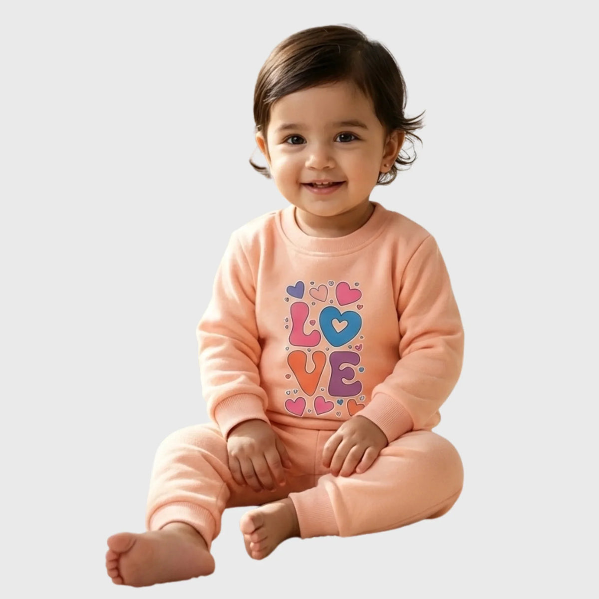 Little Girl Tracksuit Set with Heart-Themed Design