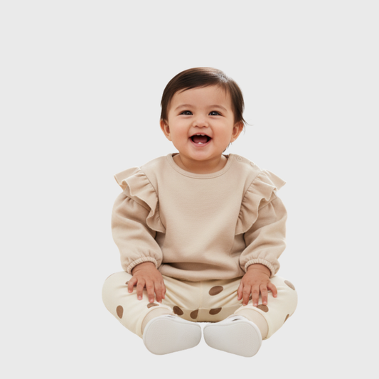 Fleece Frilled Crew & Ribbed AOP Legging Set – Minor Fault (3–24 Months)