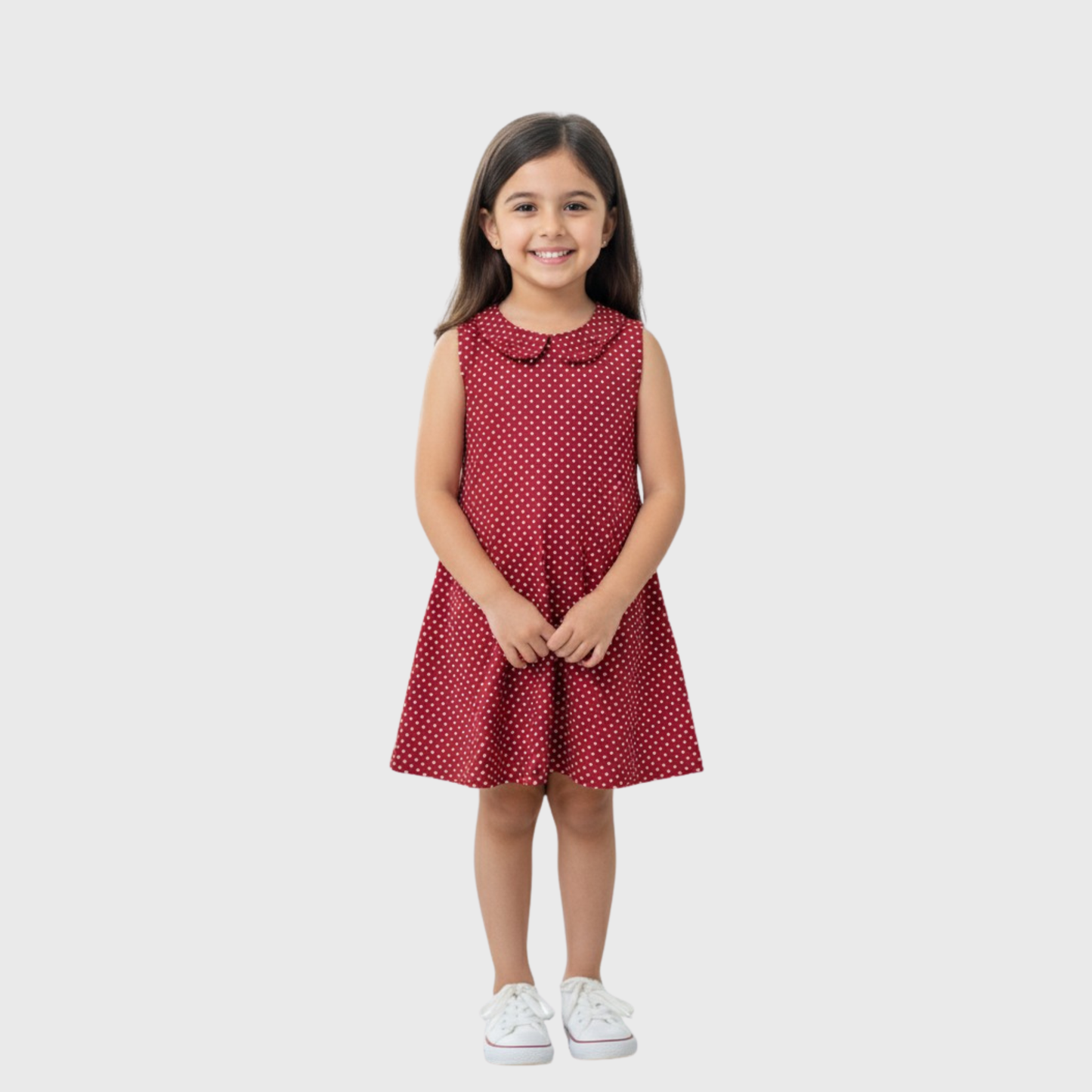 Polka Dot Sleeveless A-Line Dress for Girls – Maroon