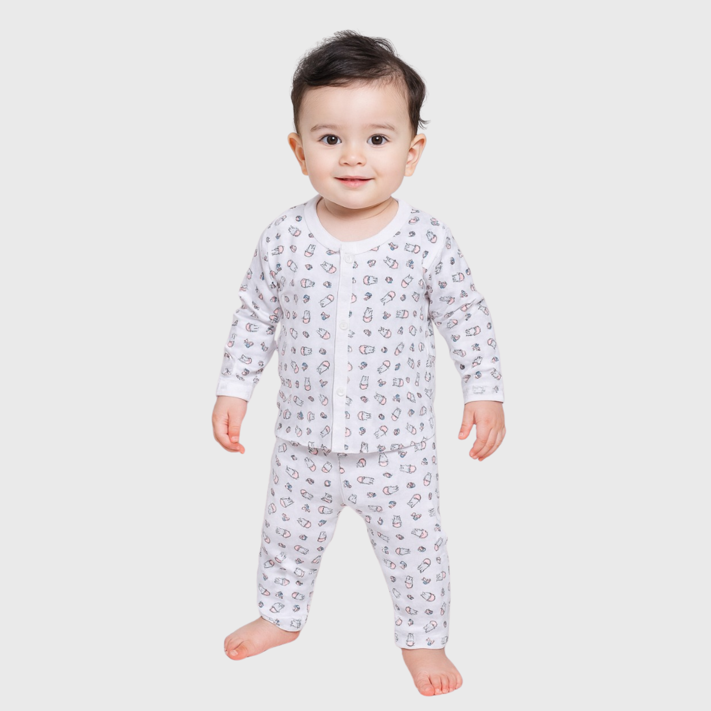 White-Soft Cotton Night Suit with Penguin print