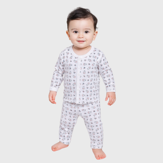 White-Soft Cotton Night Suit with Penguin print