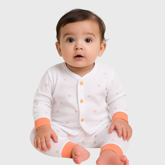 White & Peach Soft Cotton Night Suit