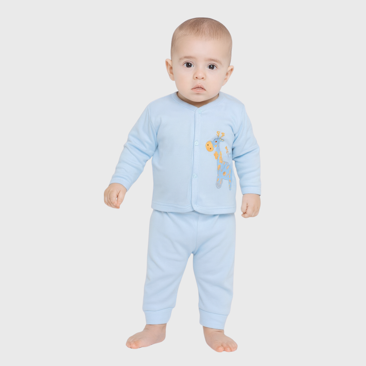 Baby Cotton Shirt Set – Blue Giraffe Print