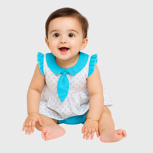 Blue Bow Collar - Baby Dress Set