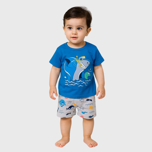 Blue T-Shirt & Short Set | (12M-6Yrs)