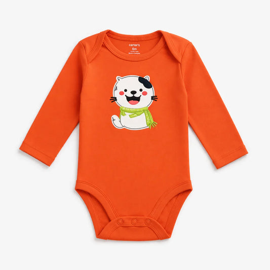 Long-Sleeve Orange Cat Bodysuit