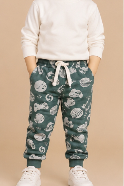 Mommy Minors Boys’ Green Gamer & Burger Print Joggers