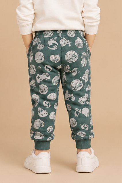 Mommy Minors Boys’ Green Gamer & Burger Print Joggers