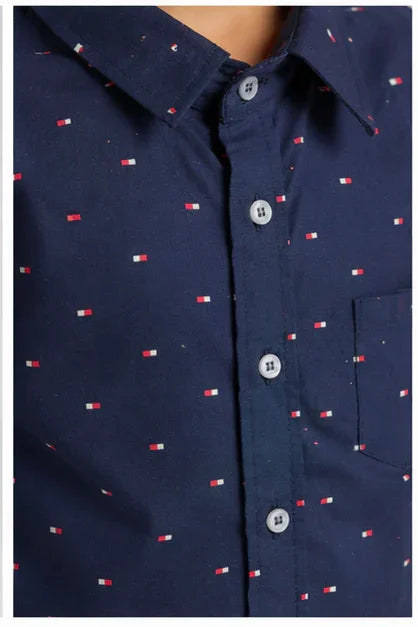 Navy Dotted Button-Down Short-Sleeve Shirt