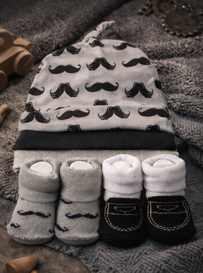 Baby Boy Moustache Cap & Socks Gift Set