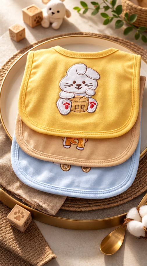 Baby Cartoon Embroidered Bib Set of 3