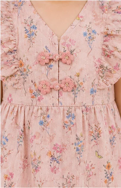 Girls Floral Frill Top & Cap Set – Pink