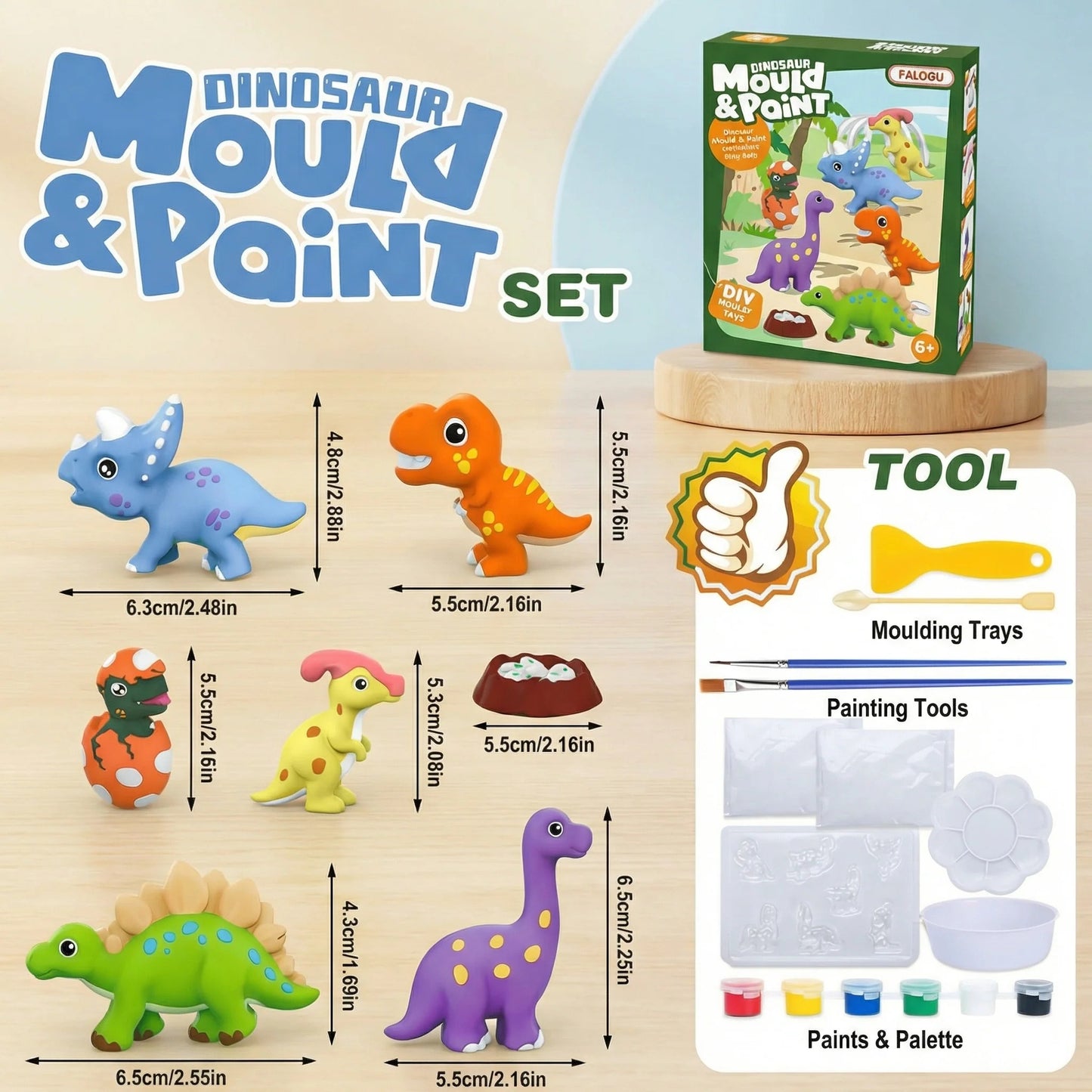 Palogu DIY Dinosaur Mould & Paint Plaster Craft Kit for Kids (Ages 6+)