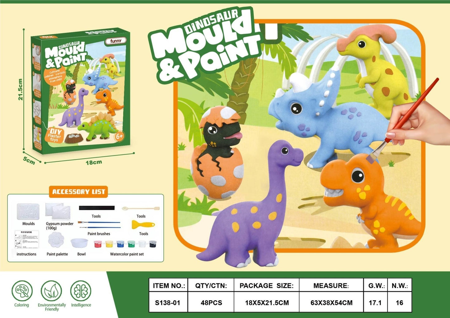 Palogu DIY Dinosaur Mould & Paint Plaster Craft Kit for Kids (Ages 6+)
